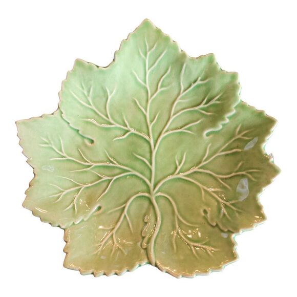 OLFAIRE Green Autumn LEAF Plate MAJOLICA Portugal 10” Vintage # 4703 Cabbage - Picture 1 of 2